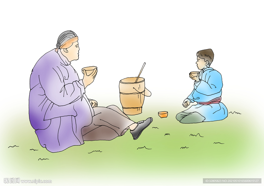 手繪蒙古族生活人物插畫素材