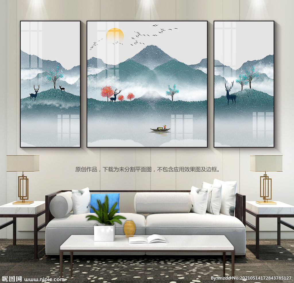新中式客厅装饰画卧室挂画三联画