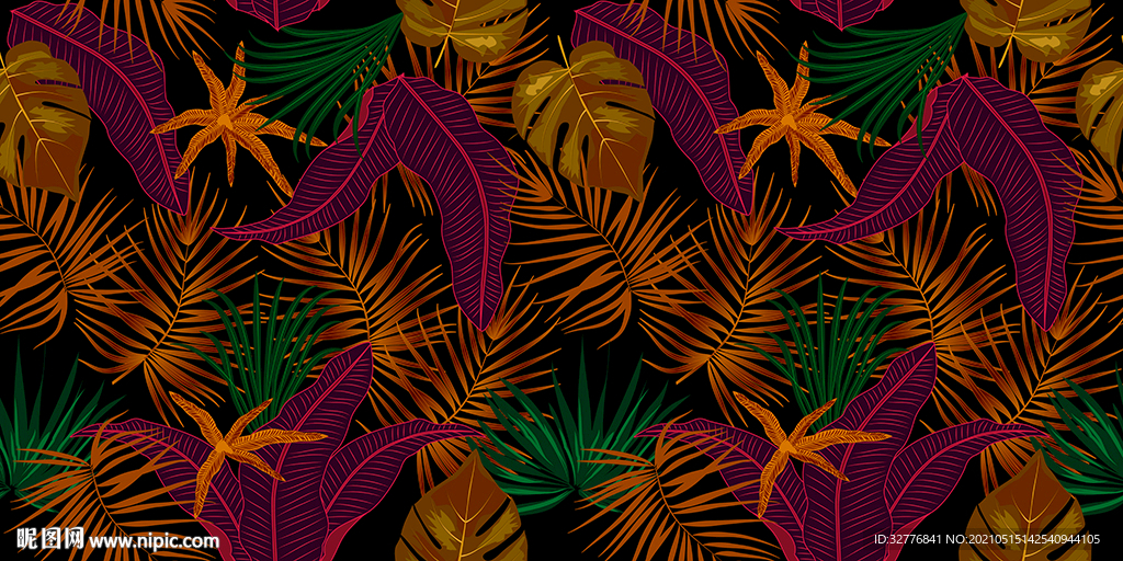 热带红叶植物背景墙