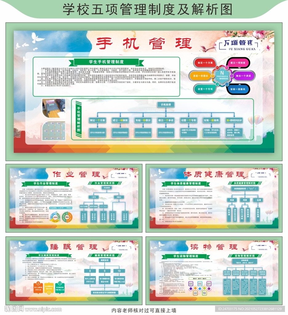 学校校园五项管理展板图片