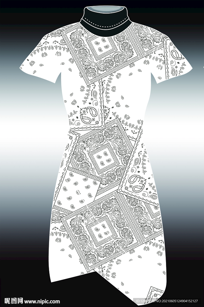 數(shù)碼印花腰果連衣裙