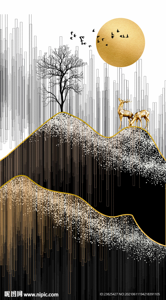 北欧现代抽象山水树木玄关装饰画