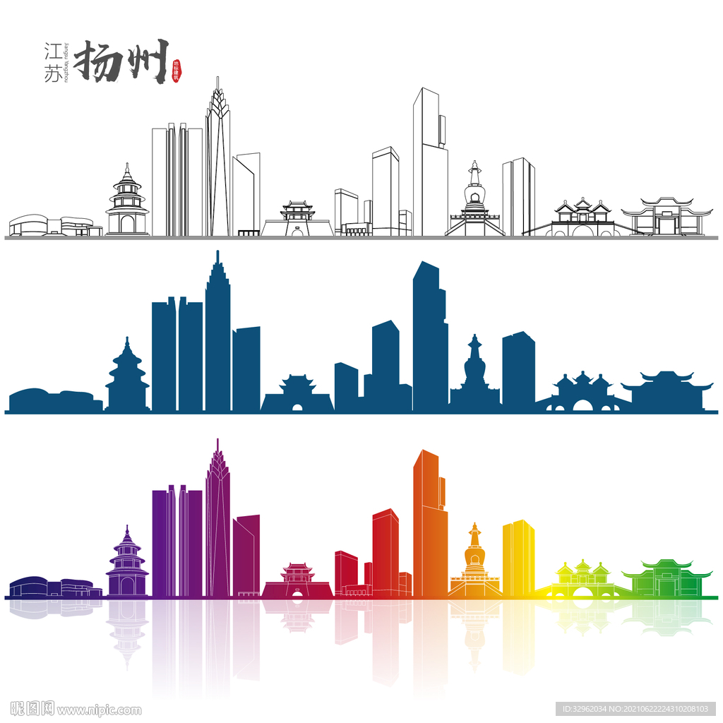 扬州地标建筑矢量设计元素图片