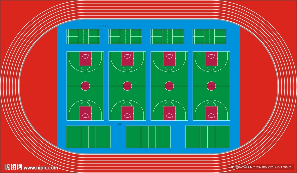 中小学校塑胶跑道篮球场平面图