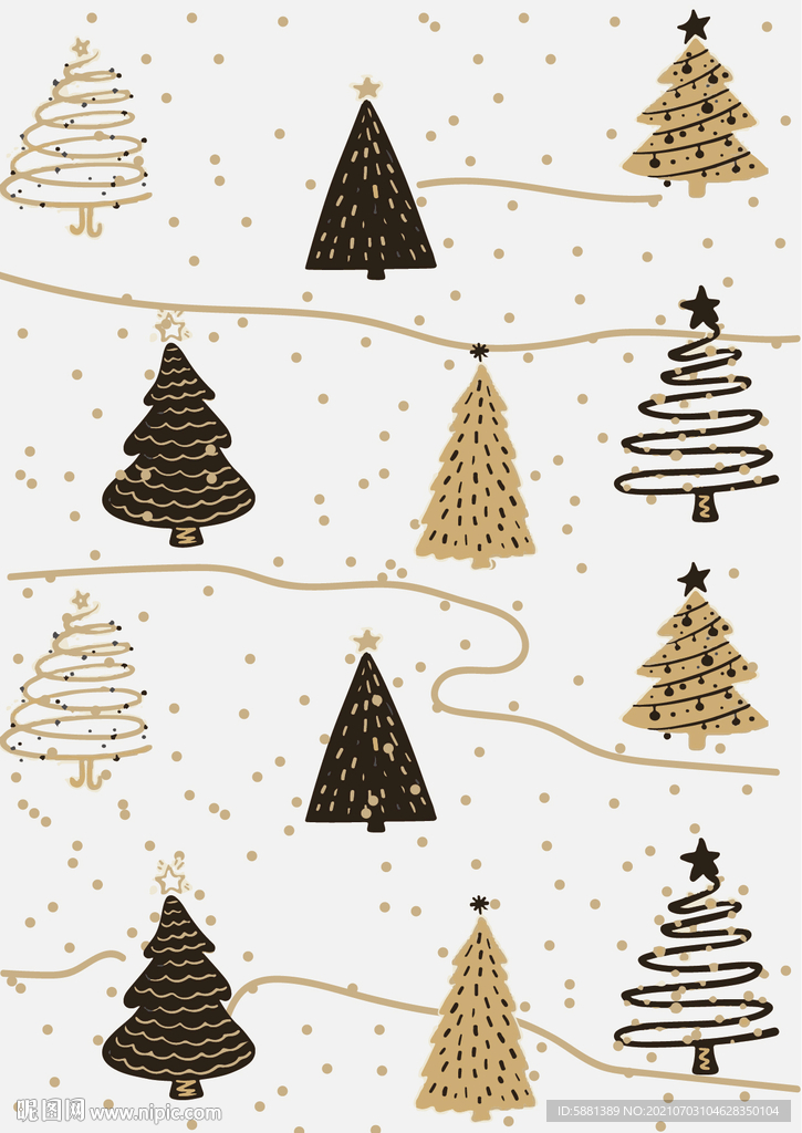 金色圣诞树花型图案背景