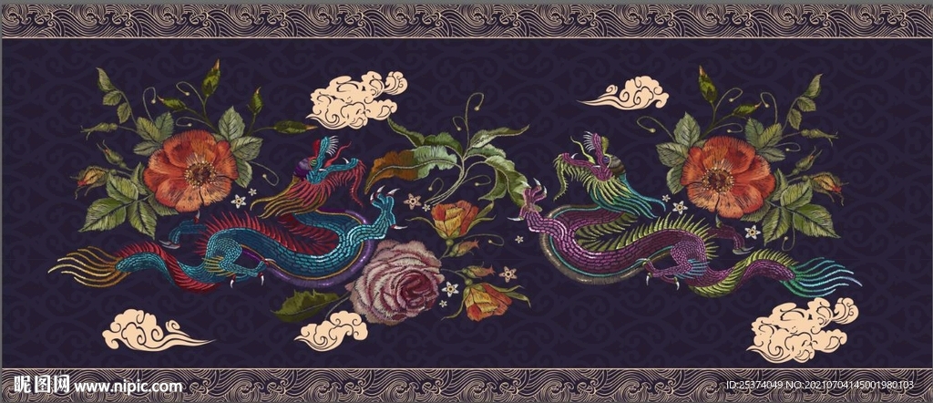 龍紋花背景墻