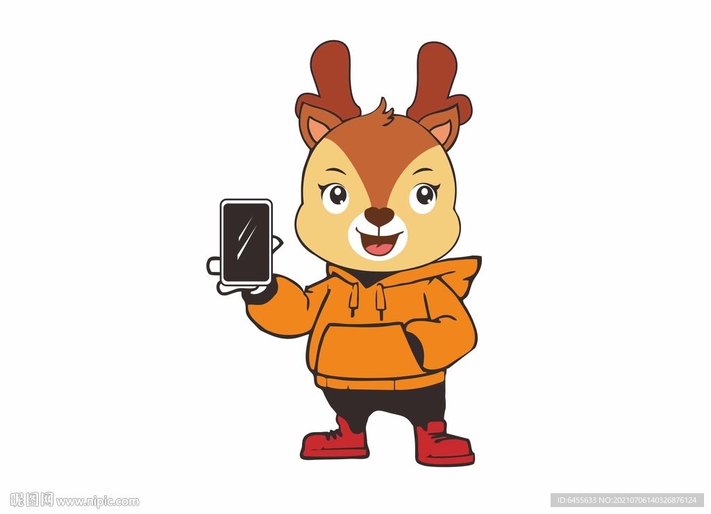 拿手机的卡通小鹿