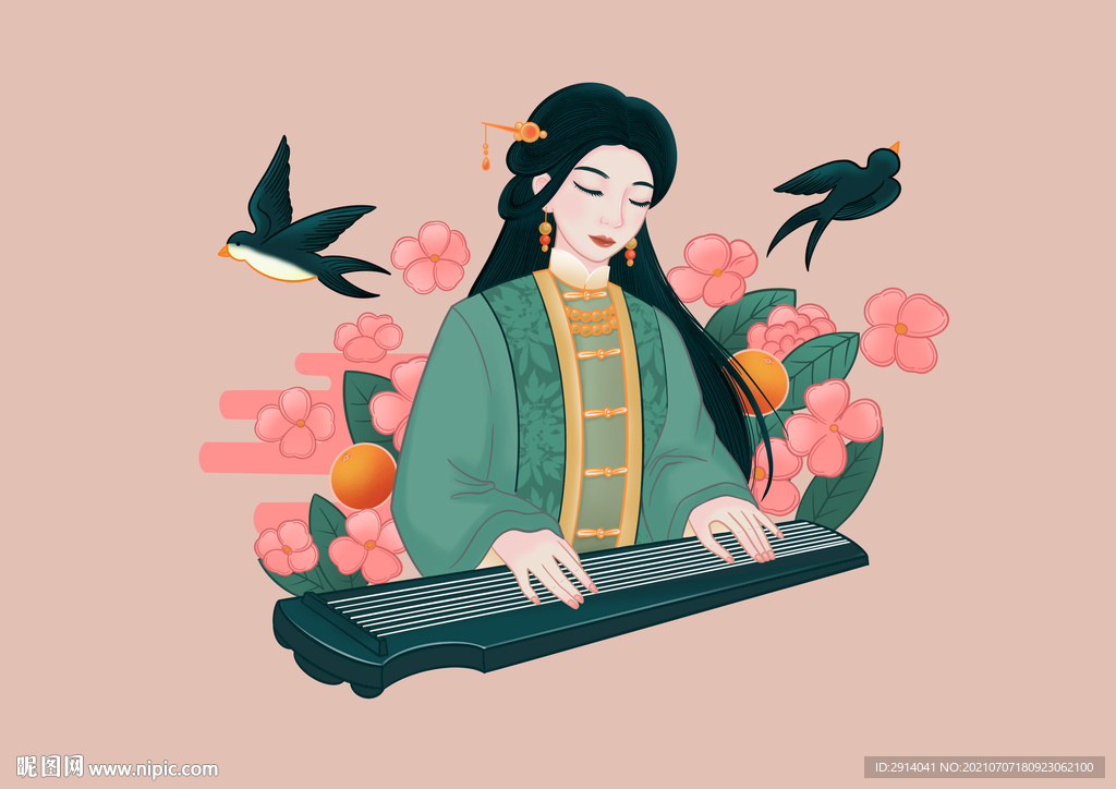 古琴彈奏美女