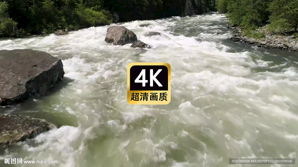 短视频素材航拍林间奔腾的河水