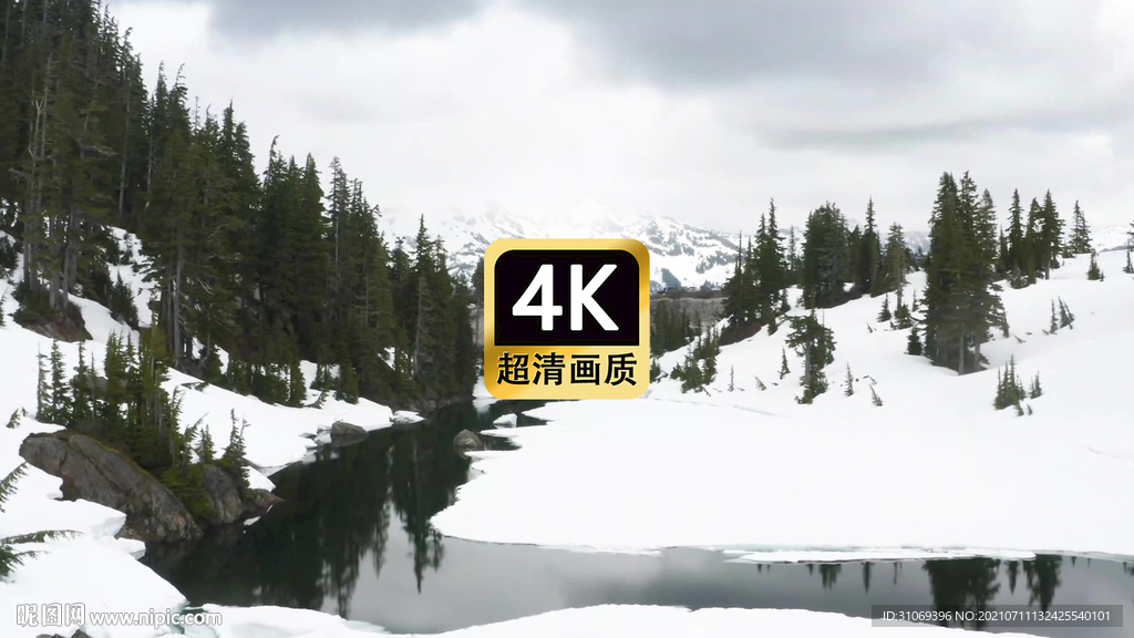 短視頻素材航拍雪原河流森林