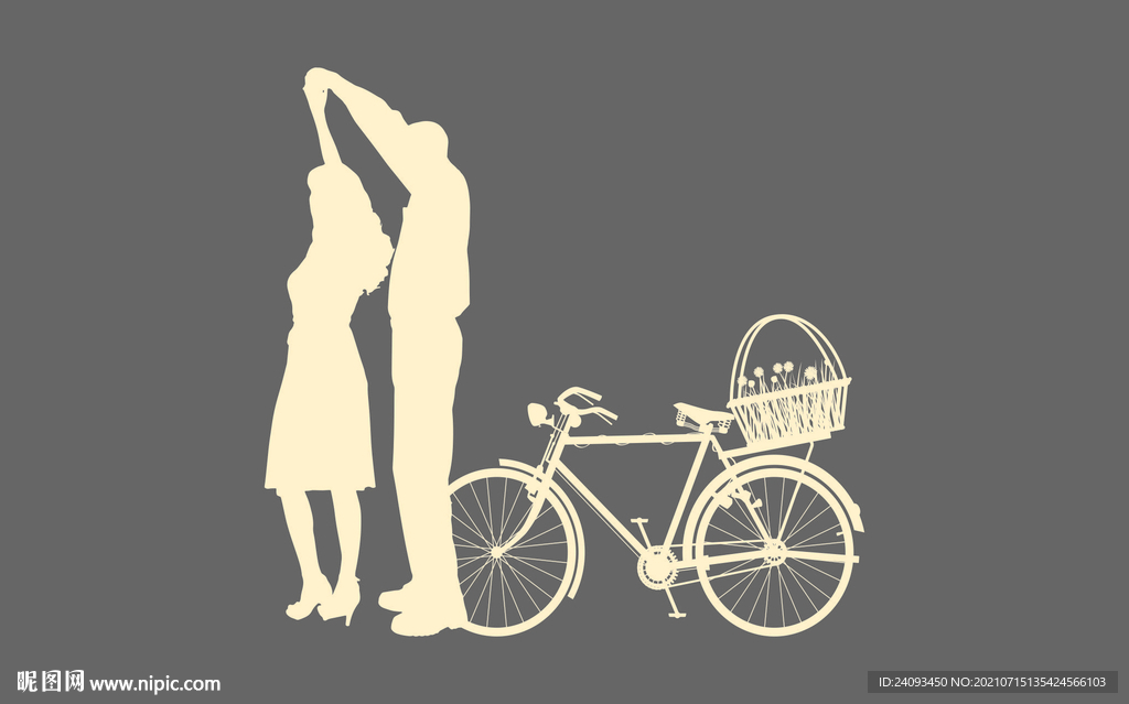 男女自行车剪影