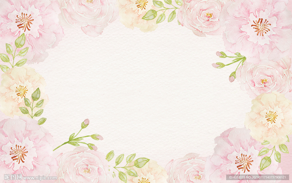 粉红水彩牡丹花玫瑰花边框背景
