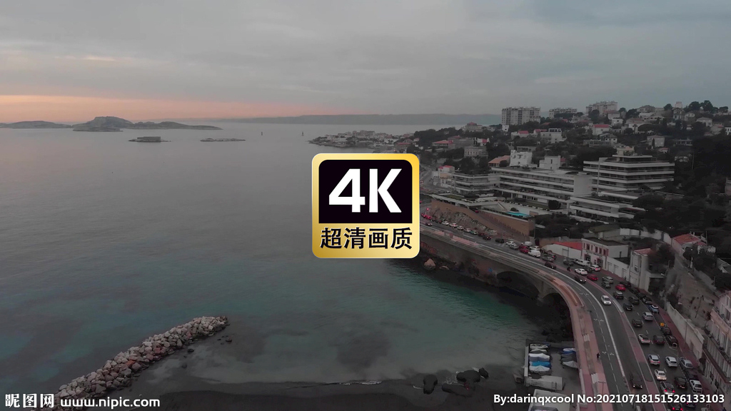 短視頻素材航拍海濱城市街道美景