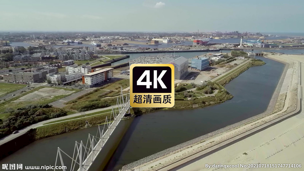 短視頻素材航拍河流兩岸橋梁建筑