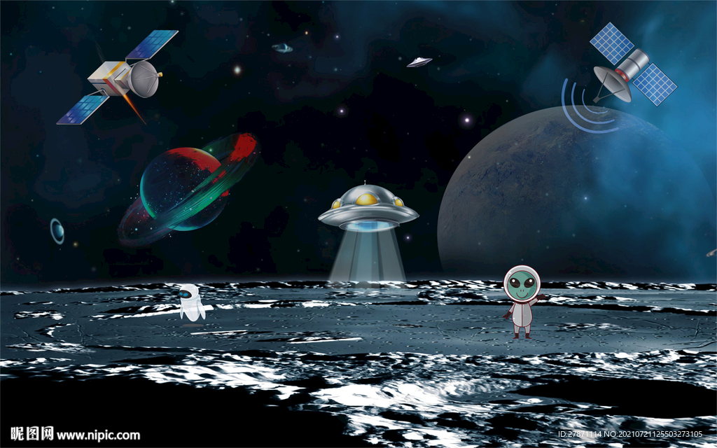宇宙太空衛(wèi)星飛碟外星人圖片