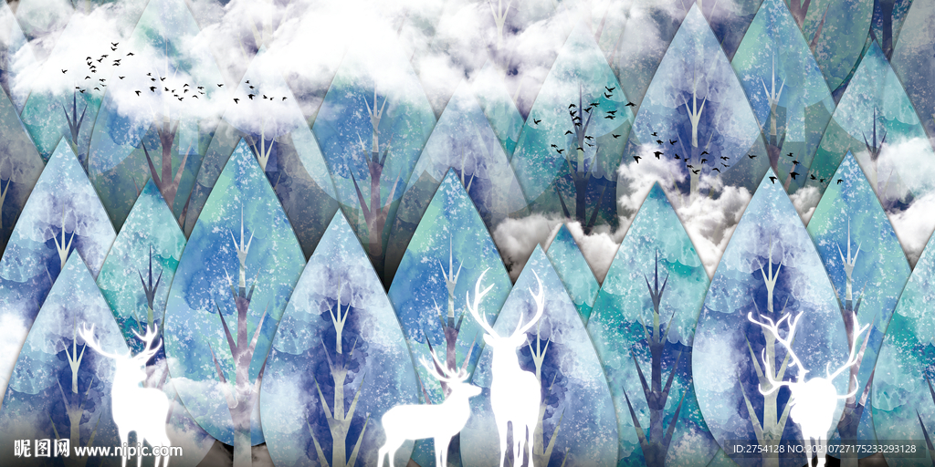 手绘森林风 晶瓷画 麋鹿