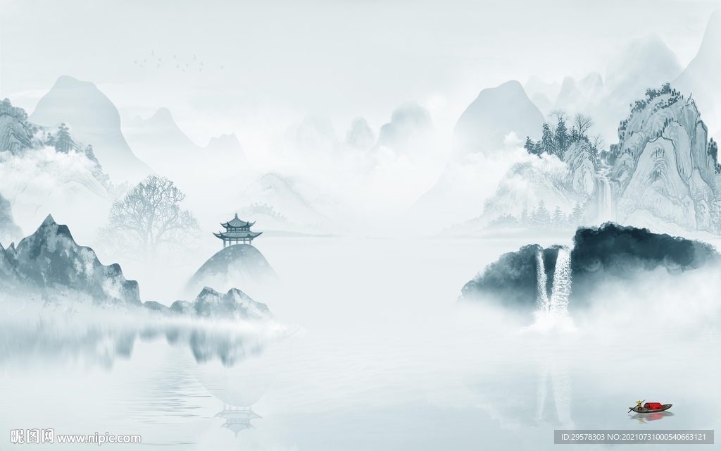 中式 风景山水 tif文件分层