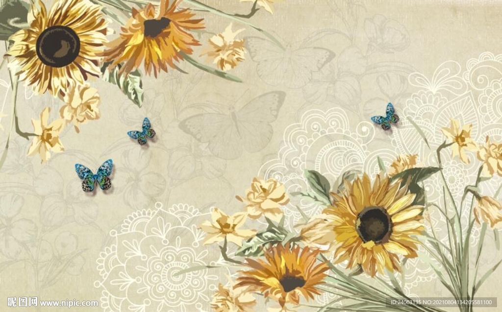 欧式花纹手绘花卉壁画