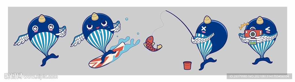 鯤鵬鯨魚卡通矢量插畫