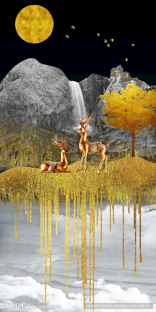 流水生財(cái)鉑金輕奢裝飾畫