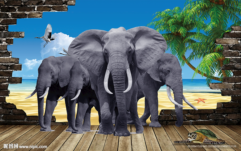 3d热带大象背景墙