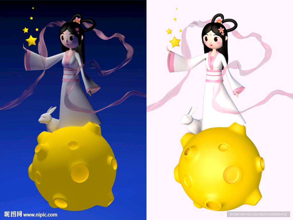 中秋節(jié)原創(chuàng)嫦娥玉兔月球3D卡通