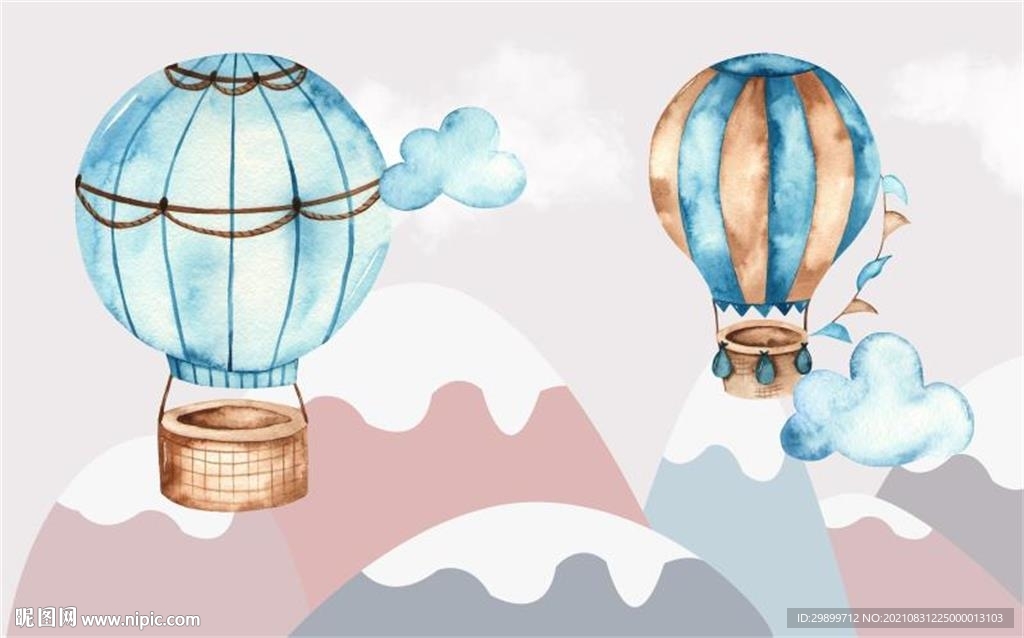 山谷热气球简约卡通背景