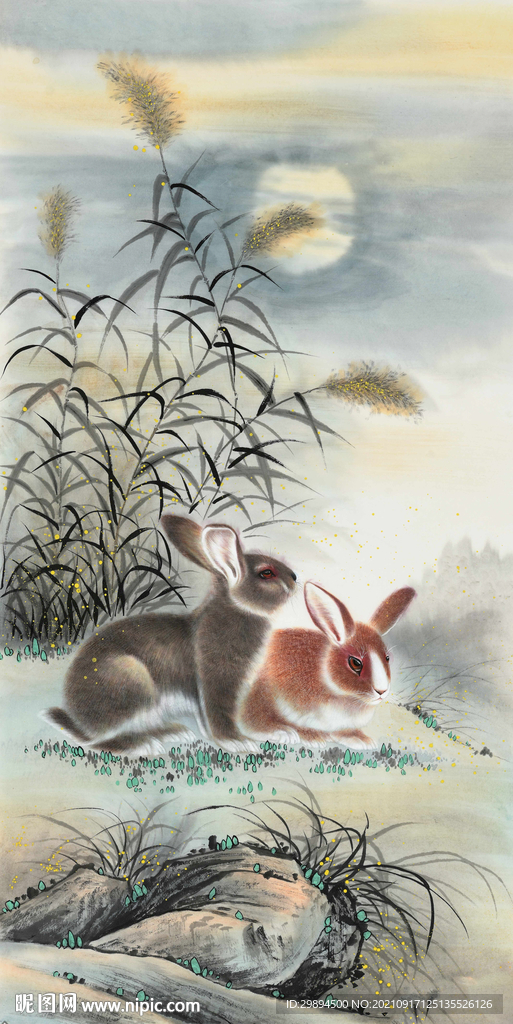 古典玉兔中式装饰画