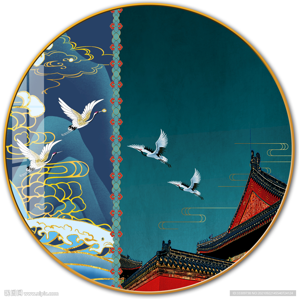 宫殿国潮中国风祥云装饰画