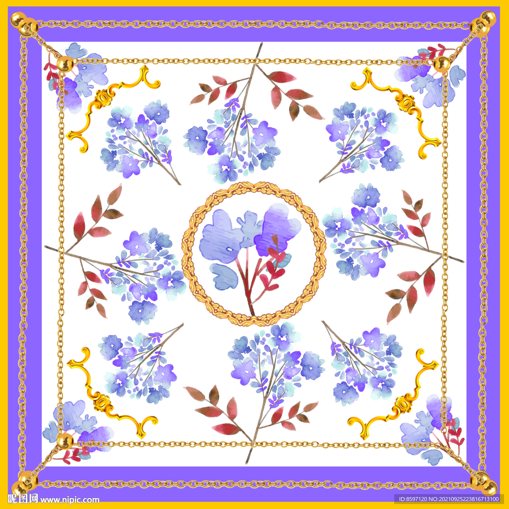 紫色碎花丝巾图案设计