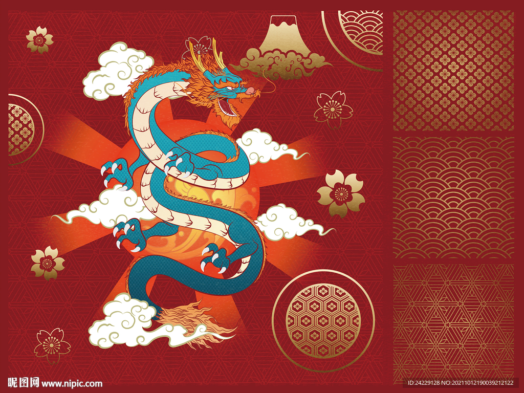 中国龙印花图案 中国风装饰画