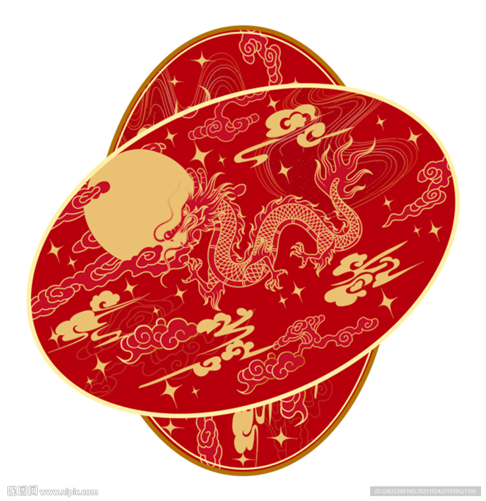 新中式红金色婚礼背景龙和祥云纹