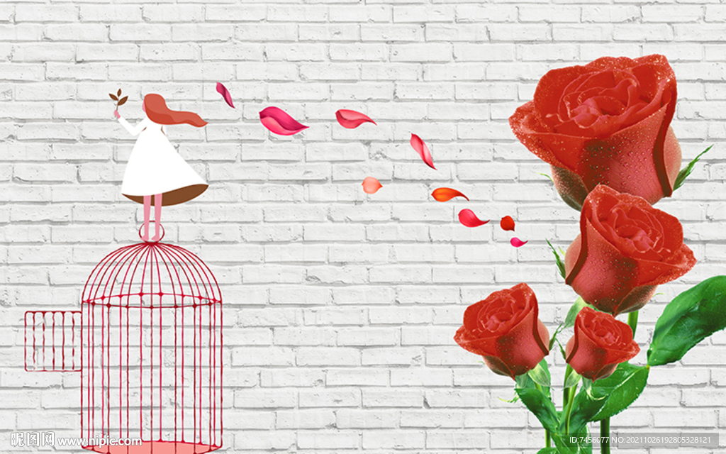 红玫瑰鸟笼墙面背景墙