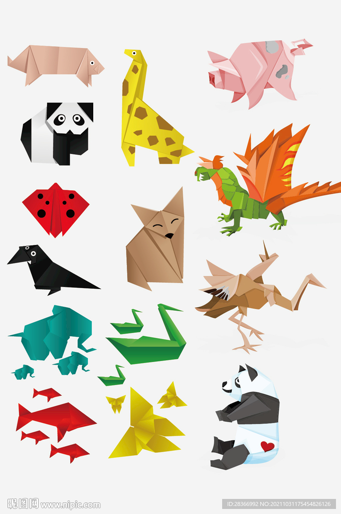 AI矢量卡通折纸动物