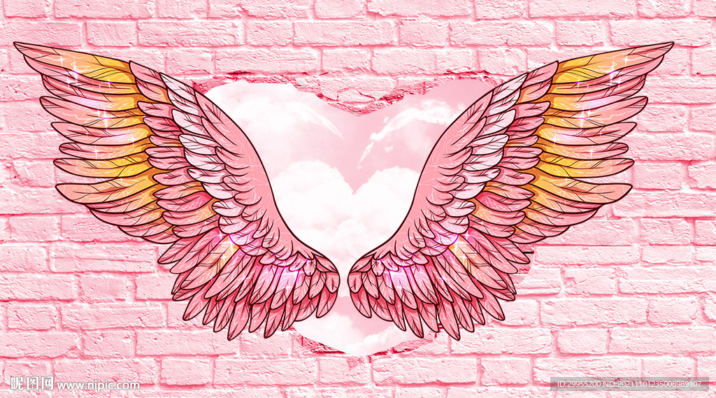 粉红网红翅膀背景墙