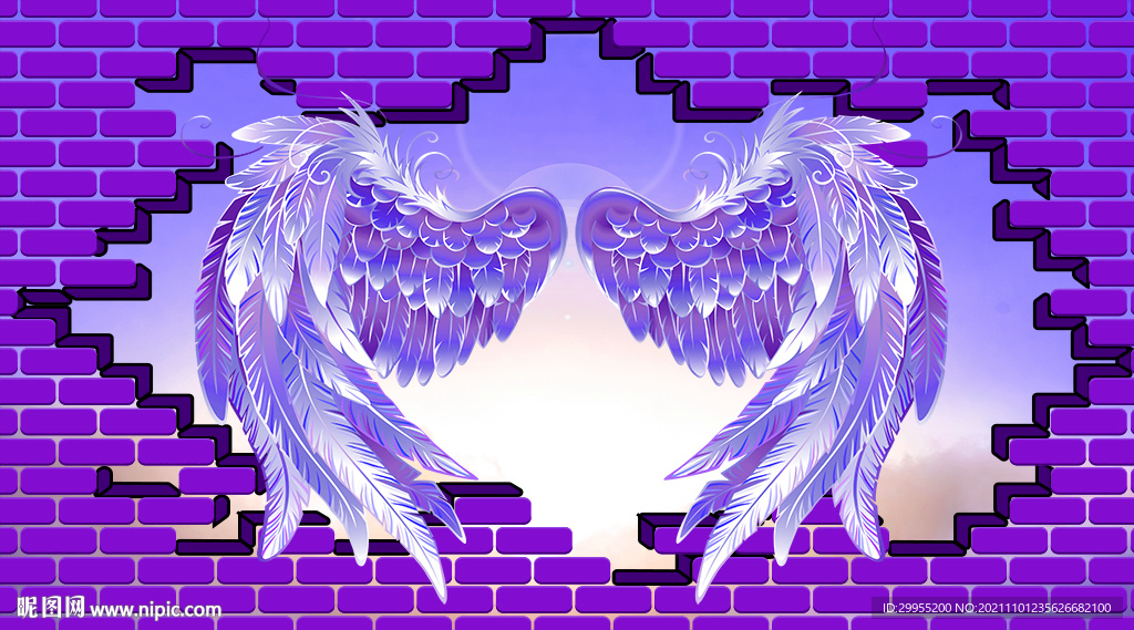 3D立体紫色翅膀背景墙