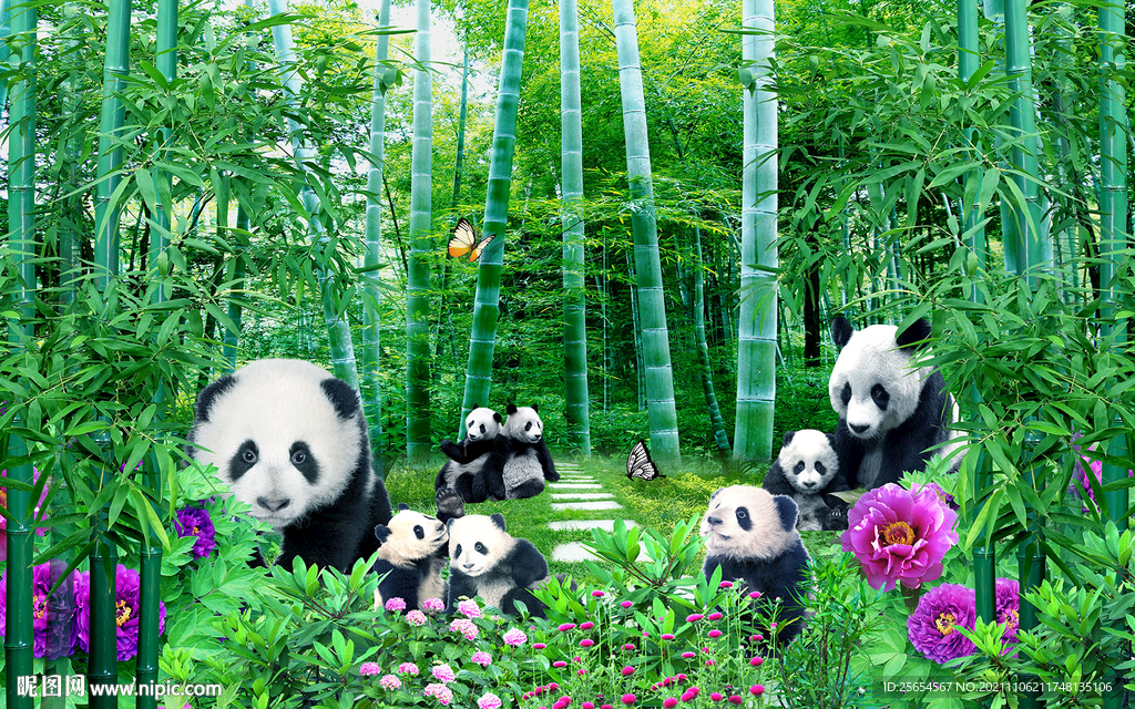 熊猫儿童房风景背景画