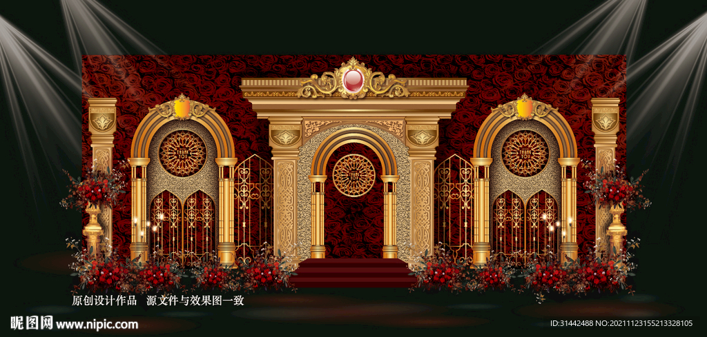 歐式紅金色婚禮效果圖