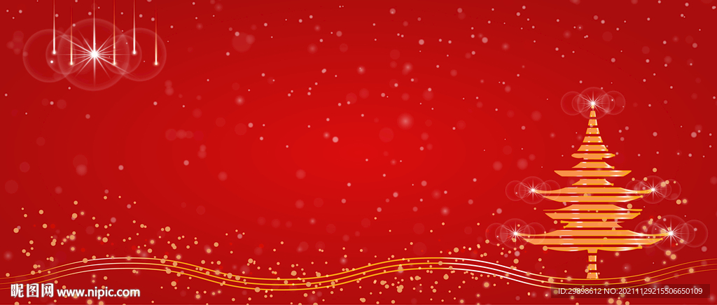 圣诞节下雪红色喜庆背景金色线条