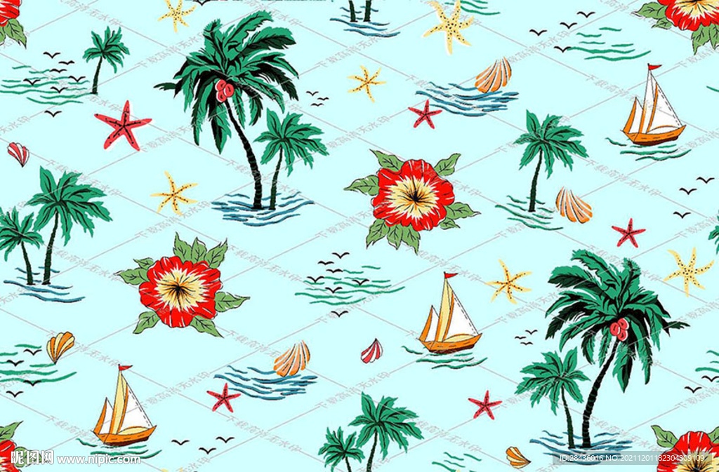 椰树 热带植物 数码印花