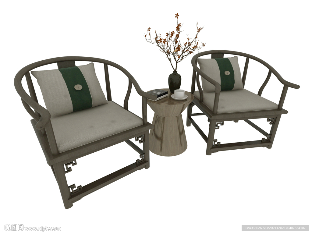 中式2人桌椅3d模型