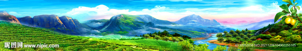 茶山风景油画