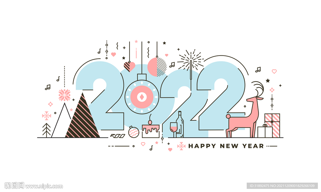 2022圣誕節(jié)新年平面線設(shè)計