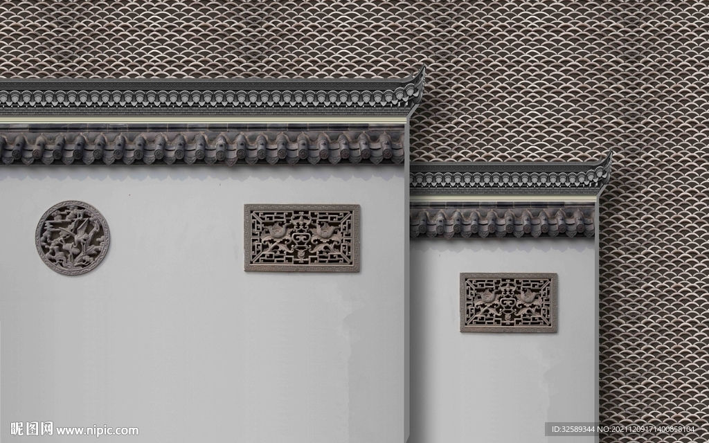 新中式古典装饰立瓦背景墙