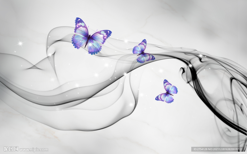 晶瓷画线条抽象画水墨山水画蝴蝶