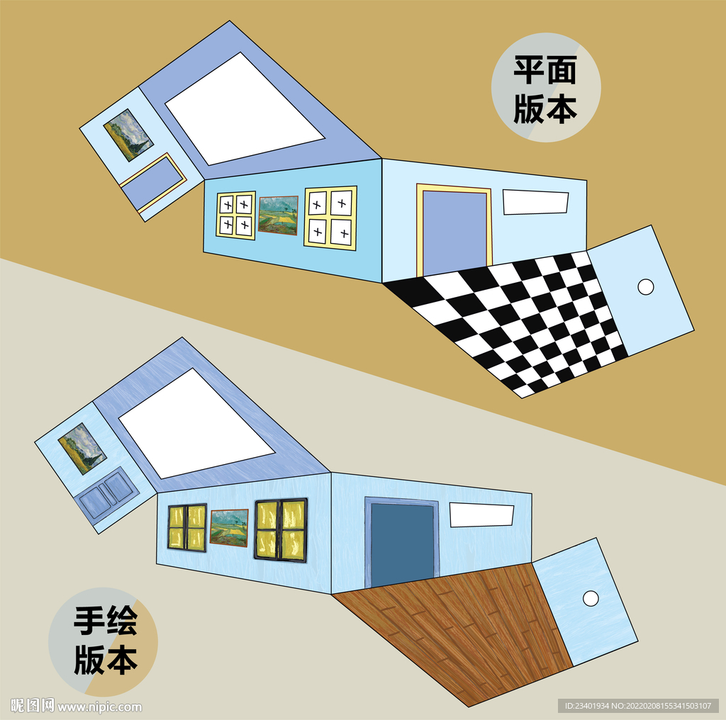 梵高艾姆斯房間錯覺矢量AI圖形