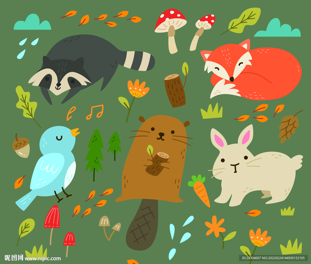 卡通小动物森林背景