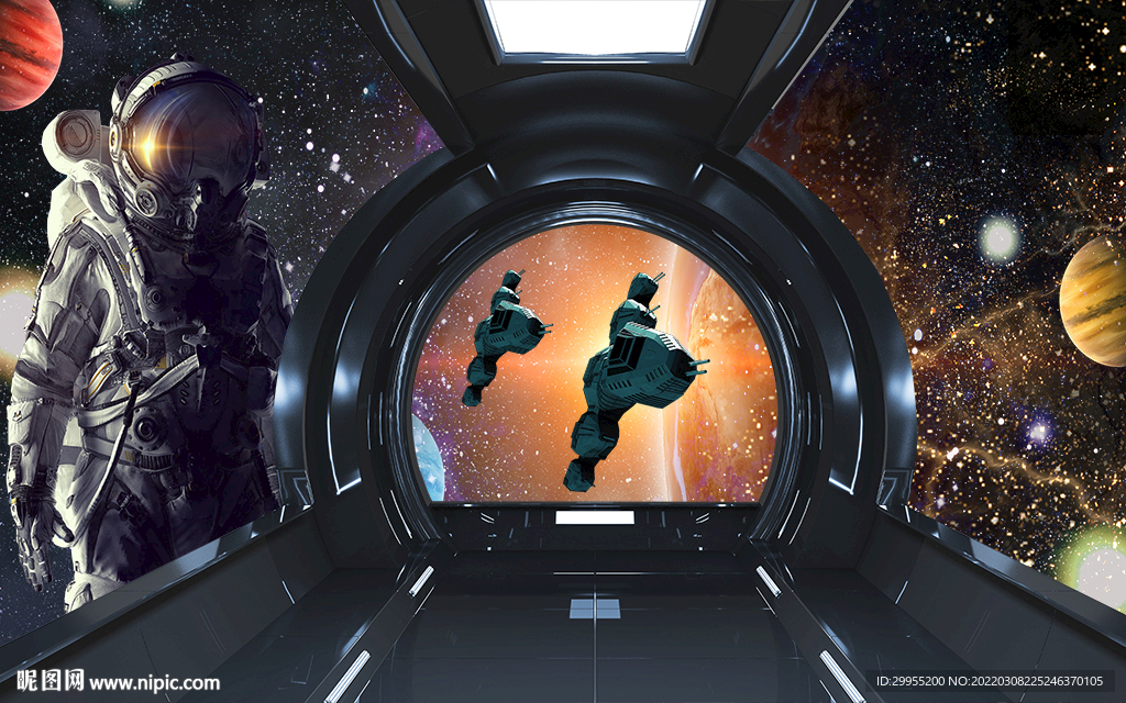 科幻宇宙太空宇航員背景墻