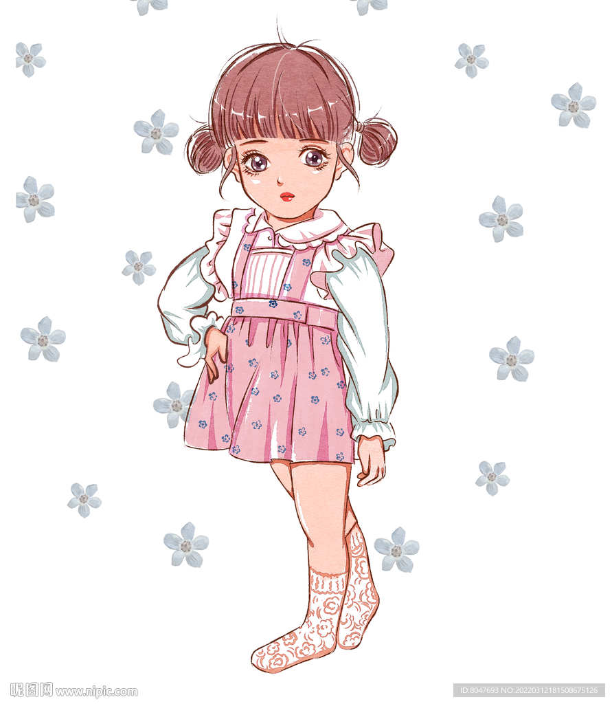 水彩風格小女孩