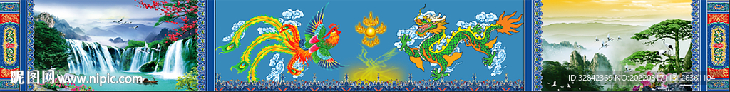 中式彩繪花紋龍鳳呈祥